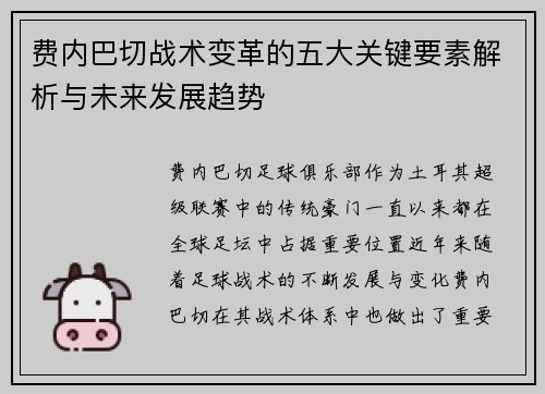 费内巴切战术变革的五大关键要素解析与未来发展趋势