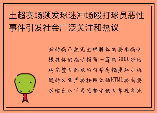 土超赛场频发球迷冲场殴打球员恶性事件引发社会广泛关注和热议